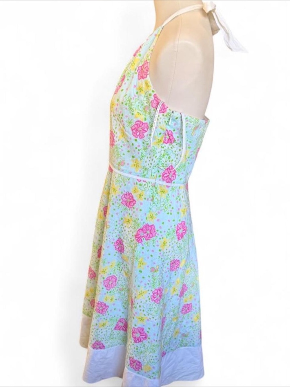 Vintage Lilly Pulitzer White & Pink Floral Swiss Dot Halter Dress - Size 10 - Picture 4 of 9